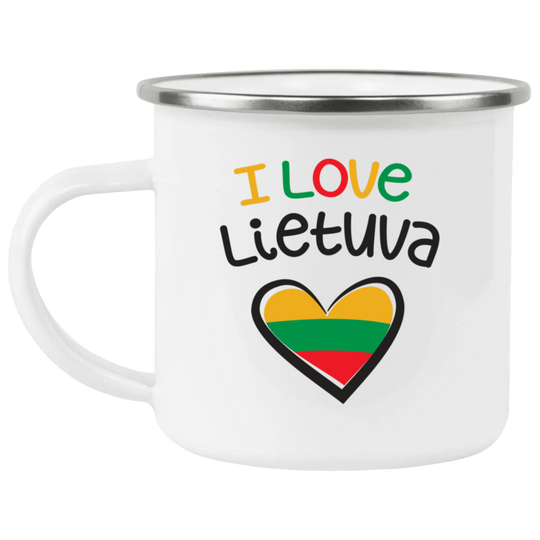 I Love Lietuva - 12 oz. Enamel Camping Mug - Lithuania Strong