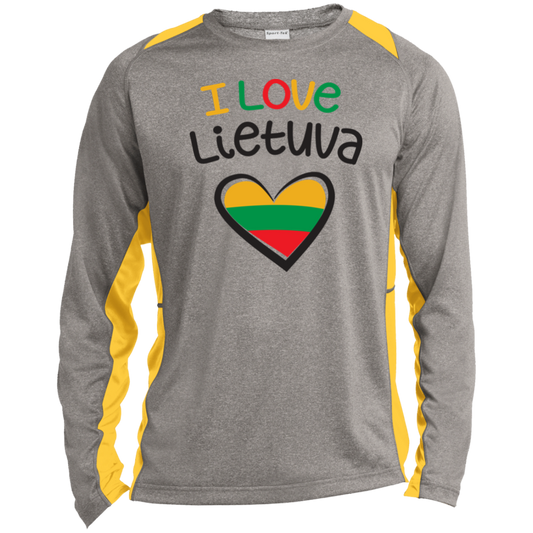 I Love Lietuva - Mens Long Sleeve Colorblock Activewear Performance T - Lithuania Strong