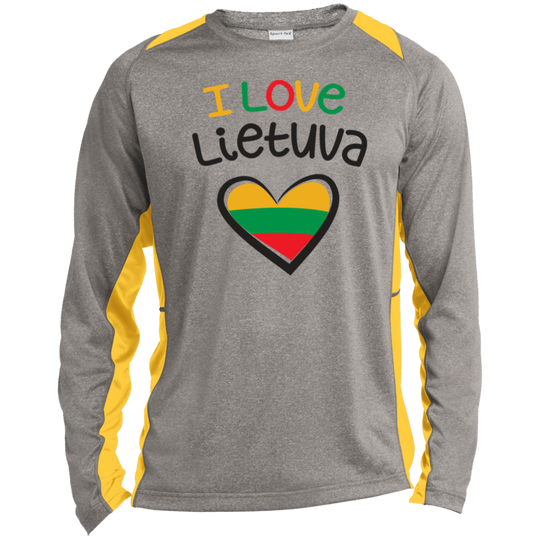 I Love Lietuva - Mens Long Sleeve Colorblock Activewear Performance T - Lithuania Strong