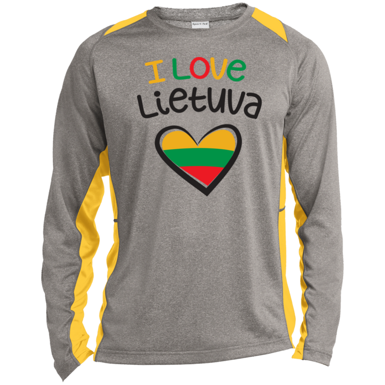 I Love Lietuva - Mens Long Sleeve Colorblock Activewear Performance T - Lithuania Strong