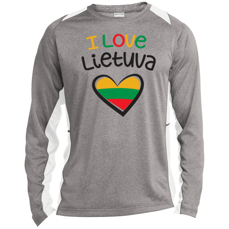I Love Lietuva - Mens Long Sleeve Colorblock Activewear Performance T - Lithuania Strong
