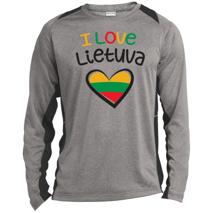 I Love Lietuva - Mens Long Sleeve Colorblock Activewear Performance T - Lithuania Strong