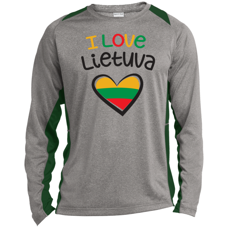 I Love Lietuva - Mens Long Sleeve Colorblock Activewear Performance T - Lithuania Strong
