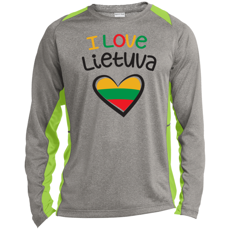 I Love Lietuva - Mens Long Sleeve Colorblock Activewear Performance T - Lithuania Strong