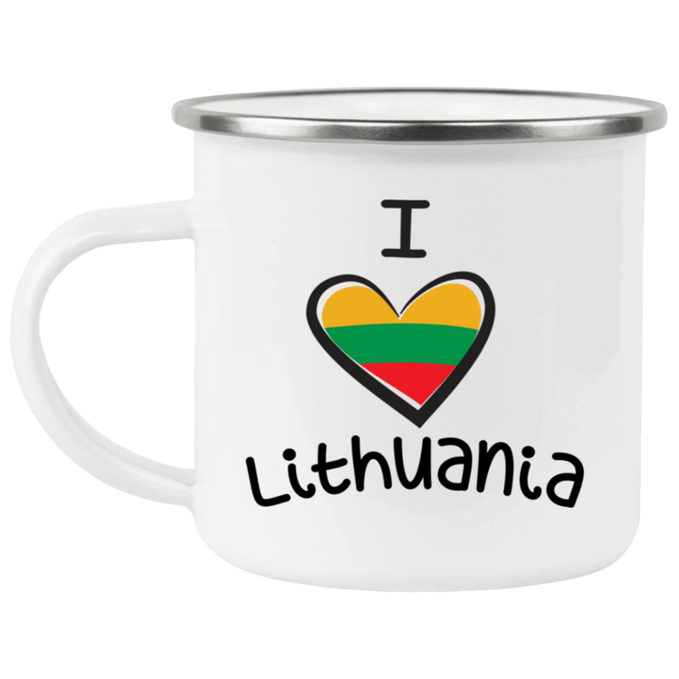 I Love Lithuania - 12 oz. Enamel Camping Mug - Lithuania Strong