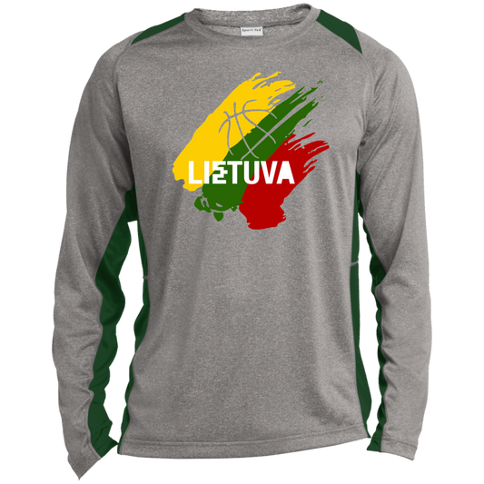 Lietuva BB - Mens Long Sleeve Colorblock Activewear Performance T - Lithuania Strong