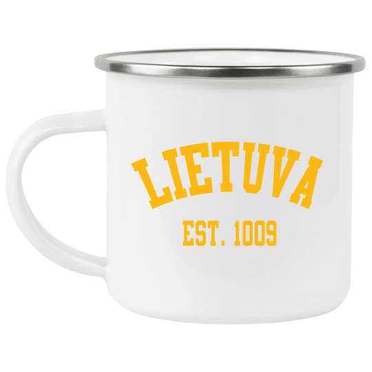 Lietuva Est. 1009 - 12 oz. Enamel Camping Mug - Lithuania Strong