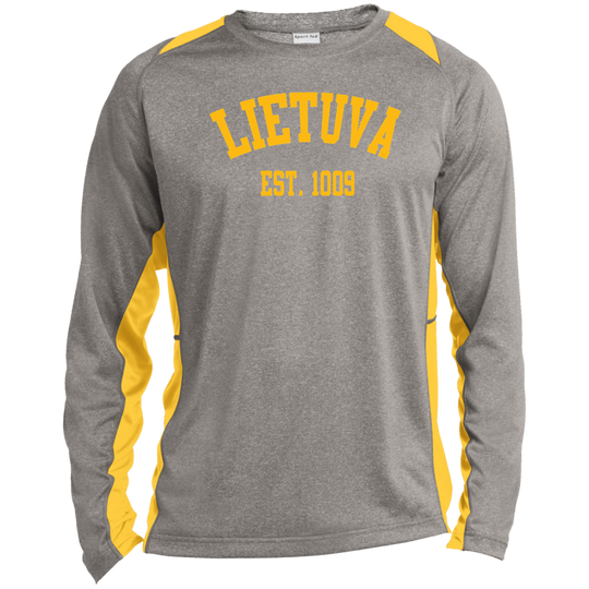 Lietuva Est. 1009 - Mens Long Sleeve Colorblock Activewear Performance T - Lithuania Strong