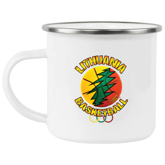 Lithuania Basketball - 12 oz. Enamel Camping Mug - Lithuania Strong