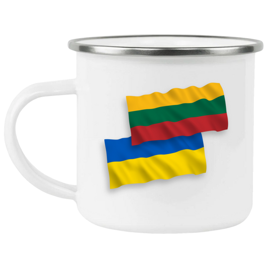 Lithuania Ukraine Flag - 12 oz. Enamel Camping Mug - Lithuania Strong