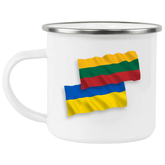 Lithuania Ukraine Flag - 12 oz. Enamel Camping Mug - Lithuania Strong