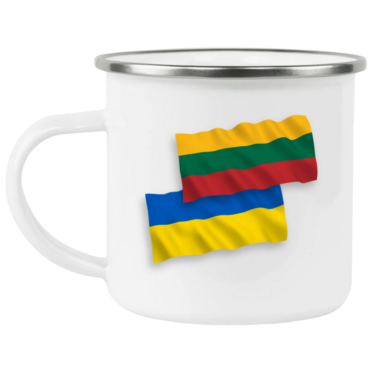 Lithuania Ukraine Flag - 12 oz. Enamel Camping Mug - Lithuania Strong