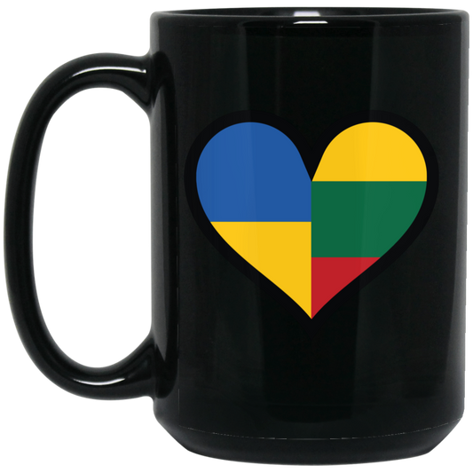 Lithuania Ukraine Heart - 15 oz. Black Ceramic Mug - Lithuania Strong