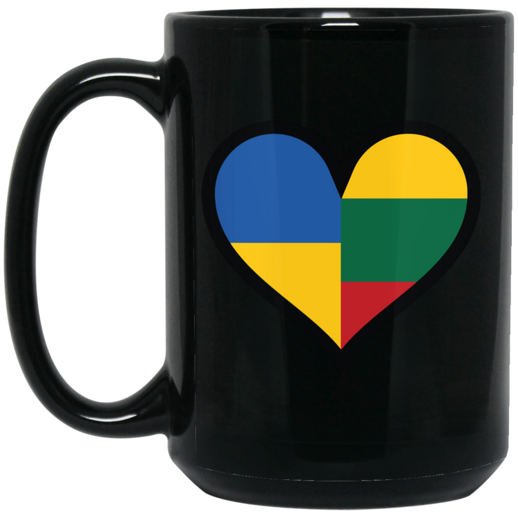 Lithuania Ukraine Heart - 15 oz. Black Ceramic Mug - Lithuania Strong