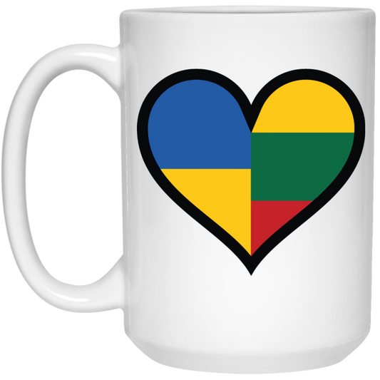 Lithuania Ukraine Heart - 15 oz. White Ceramic Mug - Lithuania Strong