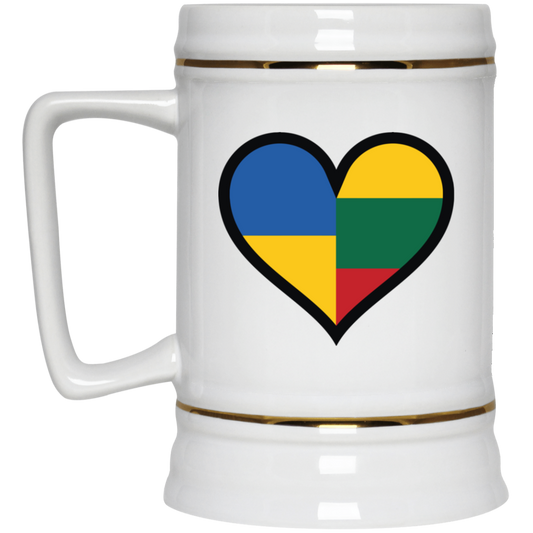 Lithuania Ukraine Heart - 22 oz. Ceramic Stein - Lithuania Strong