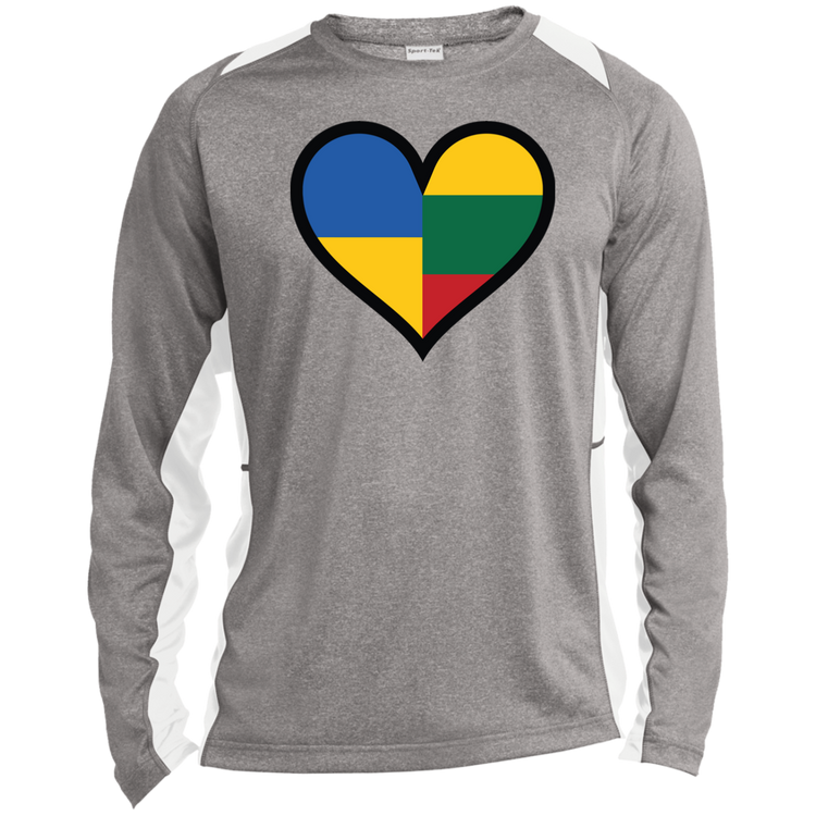 Lithuania Ukraine Heart - Mens Long Sleeve Colorblock Activewear Performance T - Lithuania Strong