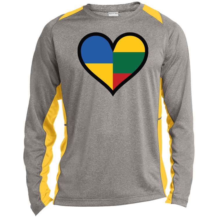 Lithuania Ukraine Heart - Mens Long Sleeve Colorblock Activewear Performance T - Lithuania Strong