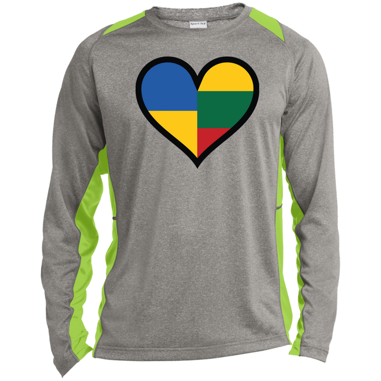 Lithuania Ukraine Heart - Mens Long Sleeve Colorblock Activewear Performance T - Lithuania Strong