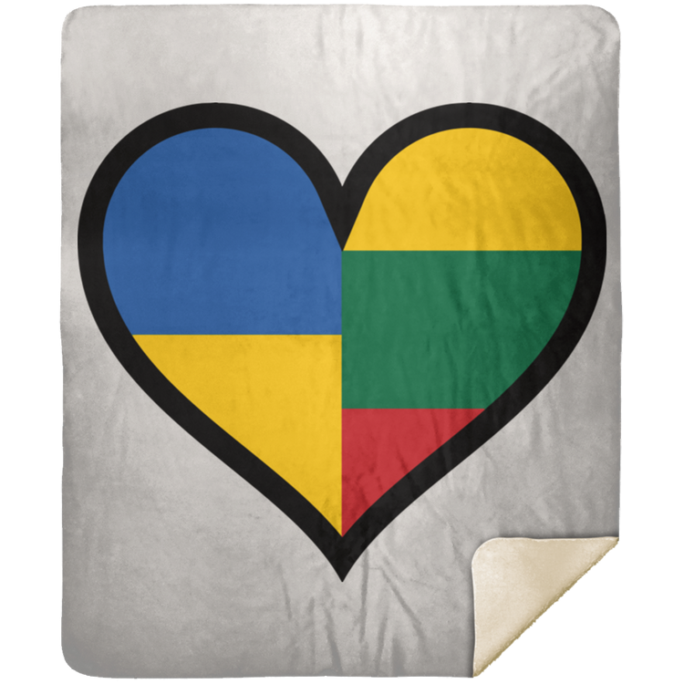 Lithuania Ukraine Heart - Premium Mink Sherpa Blanket 50x60 - Lithuania Strong