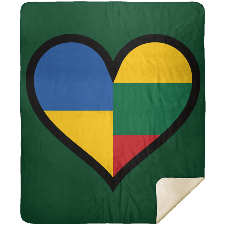 Lithuania Ukraine Heart - Premium Mink Sherpa Blanket 50x60 - Lithuania Strong