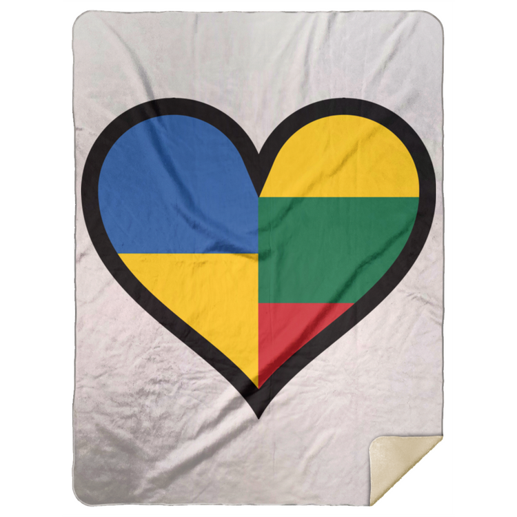 Lithuania Ukraine Heart - Premium Mink Sherpa Blanket 60x80 - Lithuania Strong