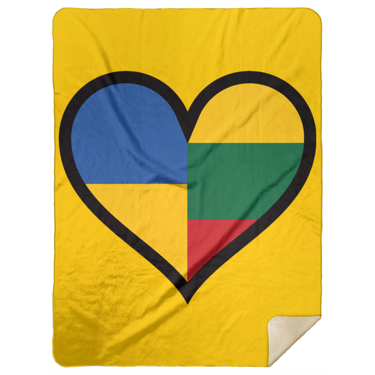 Lithuania Ukraine Heart - Premium Mink Sherpa Blanket 60x80 - Lithuania Strong