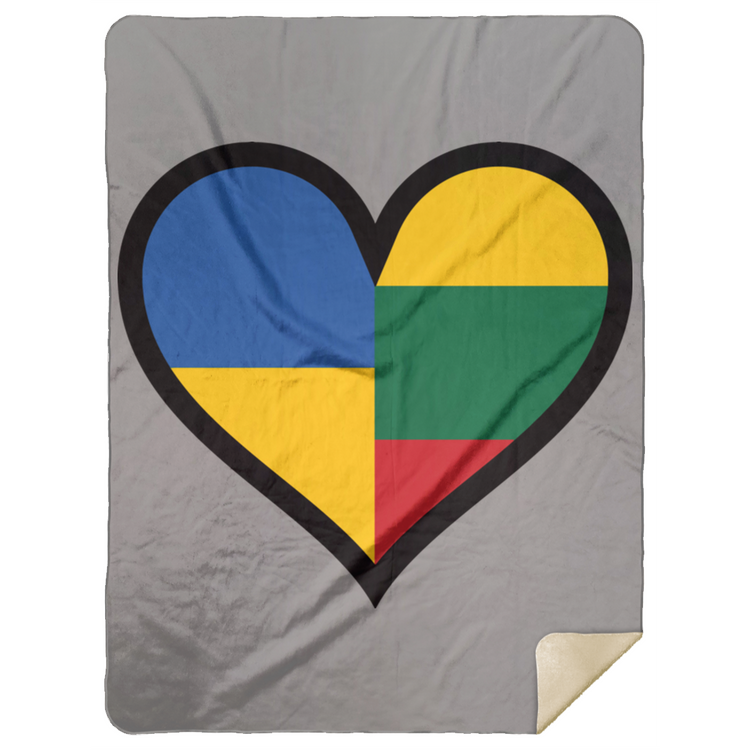 Lithuania Ukraine Heart - Premium Mink Sherpa Blanket 60x80 - Lithuania Strong