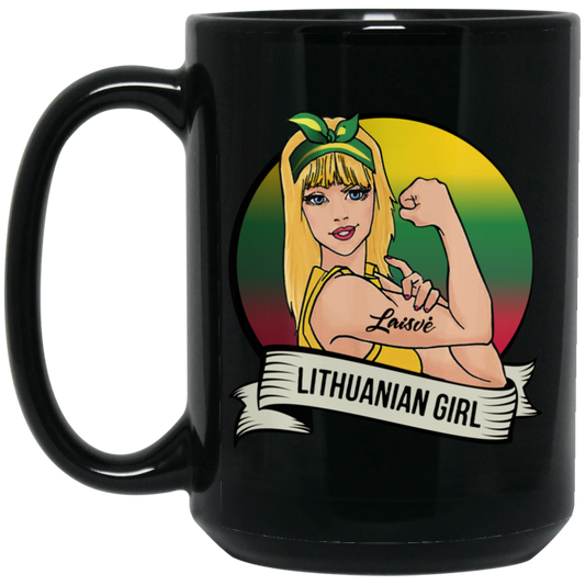 Lithuanian Girl - 15 oz. Black Ceramic Mug - Lithuania Strong