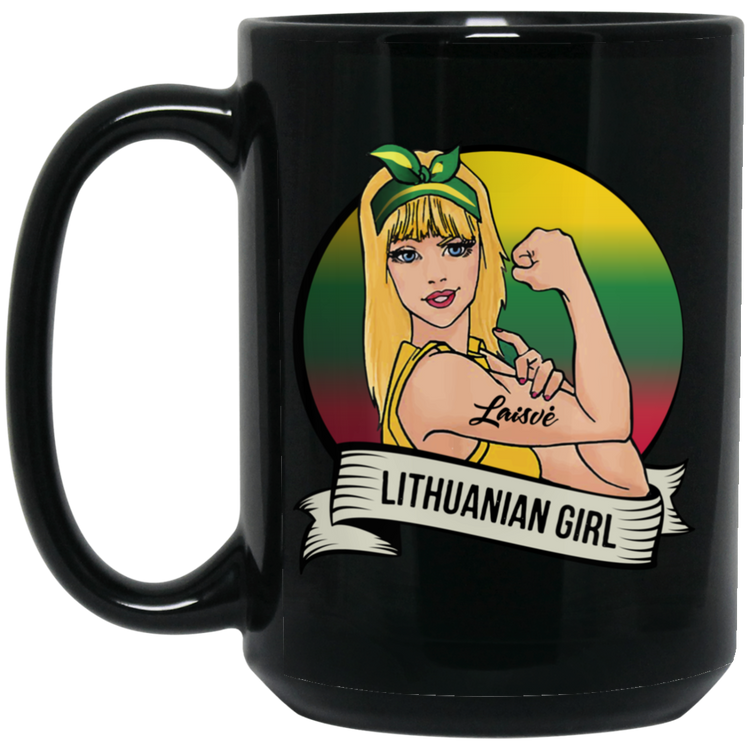 Lithuanian Girl - 15 oz. Black Ceramic Mug - Lithuania Strong