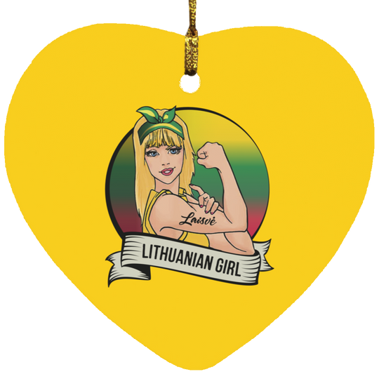 Lithuanian Girl - MDF Heart Ornament - Lithuania Strong