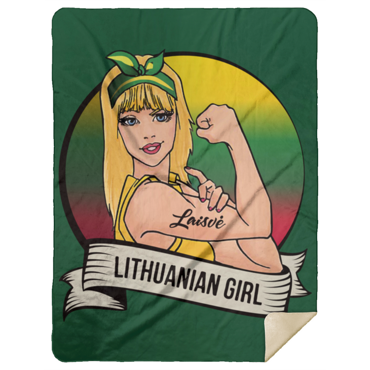 Lithuanian Girl - Premium Mink Sherpa Blanket 60x80 - Lithuania Strong