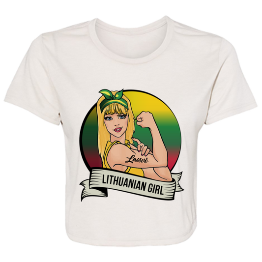 Lithuanian Girl - Womens BellaCanvas Flowy Cropped Tee - Lithuania Strong