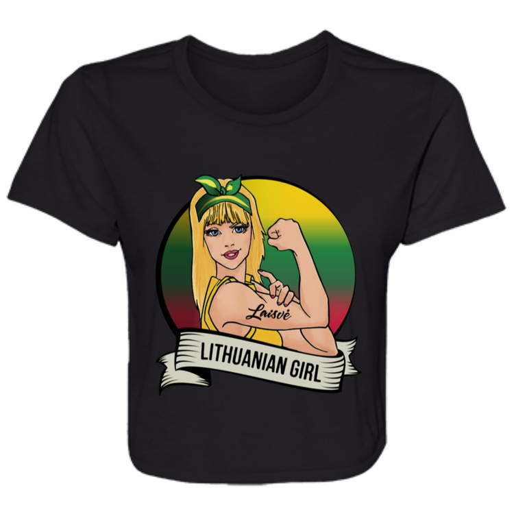 Lithuanian Girl - Womens BellaCanvas Flowy Cropped Tee - Lithuania Strong