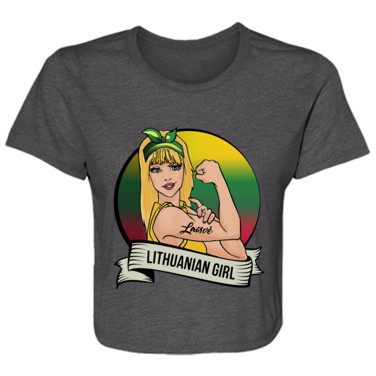 Lithuanian Girl - Womens BellaCanvas Flowy Cropped Tee - Lithuania Strong