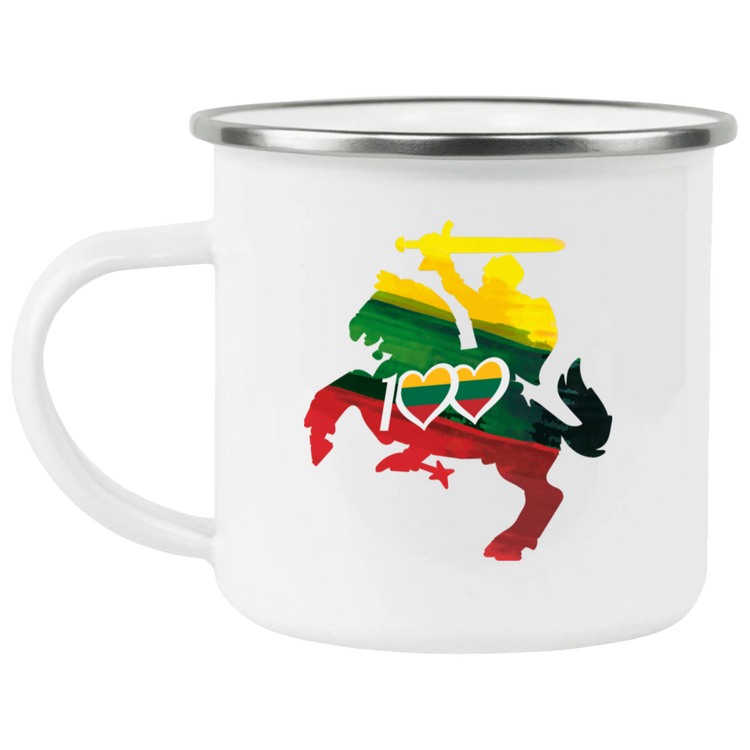 Lithuanian Knight 100 - 12 oz. Enamel Camping Mug - Lithuania Strong