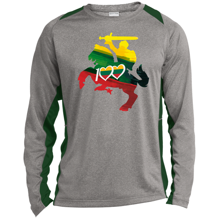 Lithuanian Knight 100 - Mens Long Sleeve Colorblock Activewear Performance T - Lithuania Strong