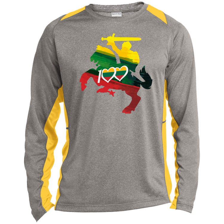 Lithuanian Knight 100 - Mens Long Sleeve Colorblock Activewear Performance T - Lithuania Strong