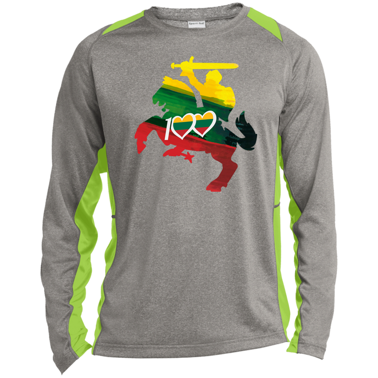 Lithuanian Knight 100 - Mens Long Sleeve Colorblock Activewear Performance T - Lithuania Strong
