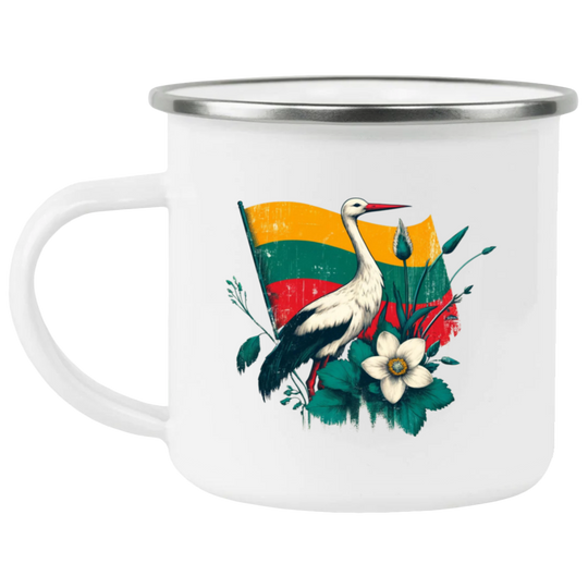 Lithuanian Stork - 12 oz. Enamel Camping Mug - Lithuania Strong
