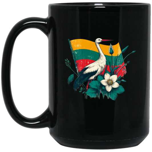 Lithuanian Stork - 15 oz. Black Ceramic Mug - Lithuania Strong