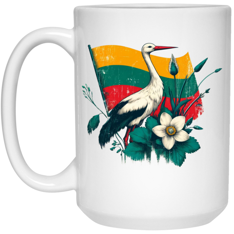 Lithuanian Stork -15 oz. White Ceramic Mug - Lithuania Strong