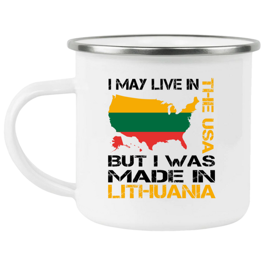 Made in Lithuania - 12 oz. Enamel Camping Mug - Lithuania Strong