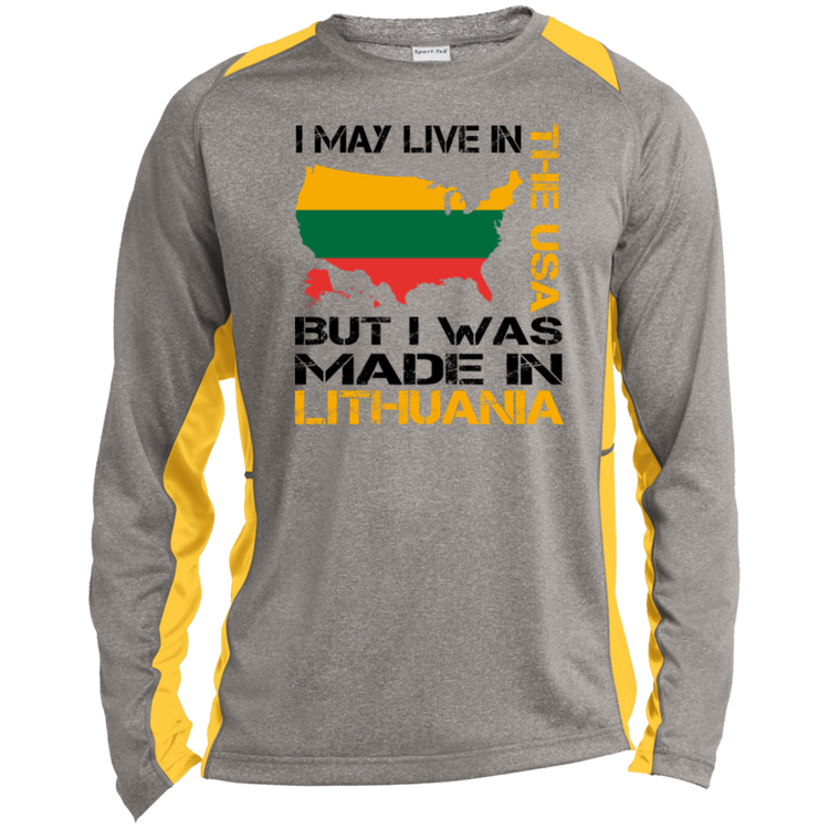Made in Lithuania - Mens Long Sleeve Colorblock Activewear Performance T - Lithuania Strong