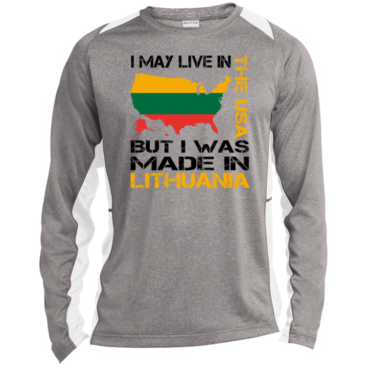 Made in Lithuania - Mens Long Sleeve Colorblock Activewear Performance T - Lithuania Strong