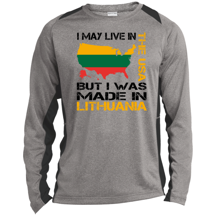 Made in Lithuania - Mens Long Sleeve Colorblock Activewear Performance T - Lithuania Strong