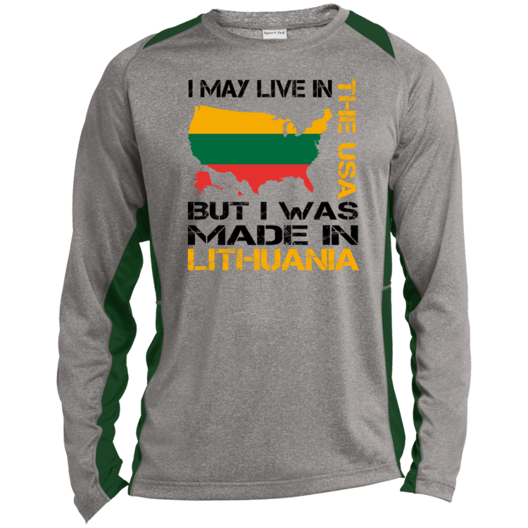 Made in Lithuania - Mens Long Sleeve Colorblock Activewear Performance T - Lithuania Strong