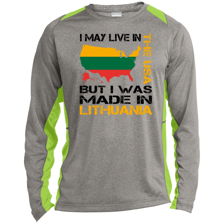 Made in Lithuania - Mens Long Sleeve Colorblock Activewear Performance T - Lithuania Strong