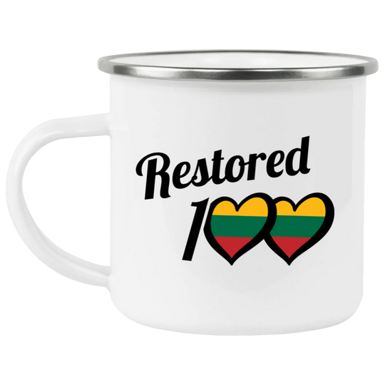 Restored 100 - 12 oz. Enamel Camping Mug - Lithuania Strong