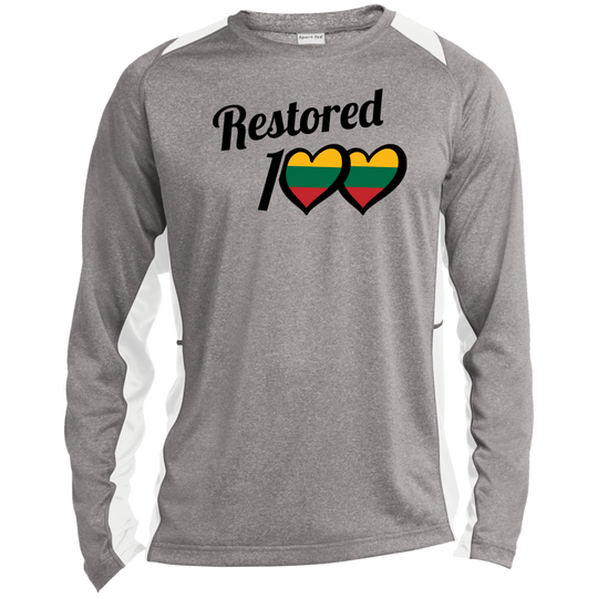 Restored 100 - Mens Long Sleeve Colorblock Activewear Performance T - Lithuania Strong